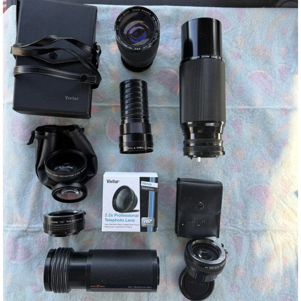 100+ Piece Lot of Camera Lenses,Filters,Extensions, Accessories & Flash-Untested